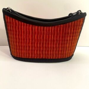 Saraye Kim Ang Cambodian Hand Made Seagrass Scoop Shape Bag with Zipper Orange